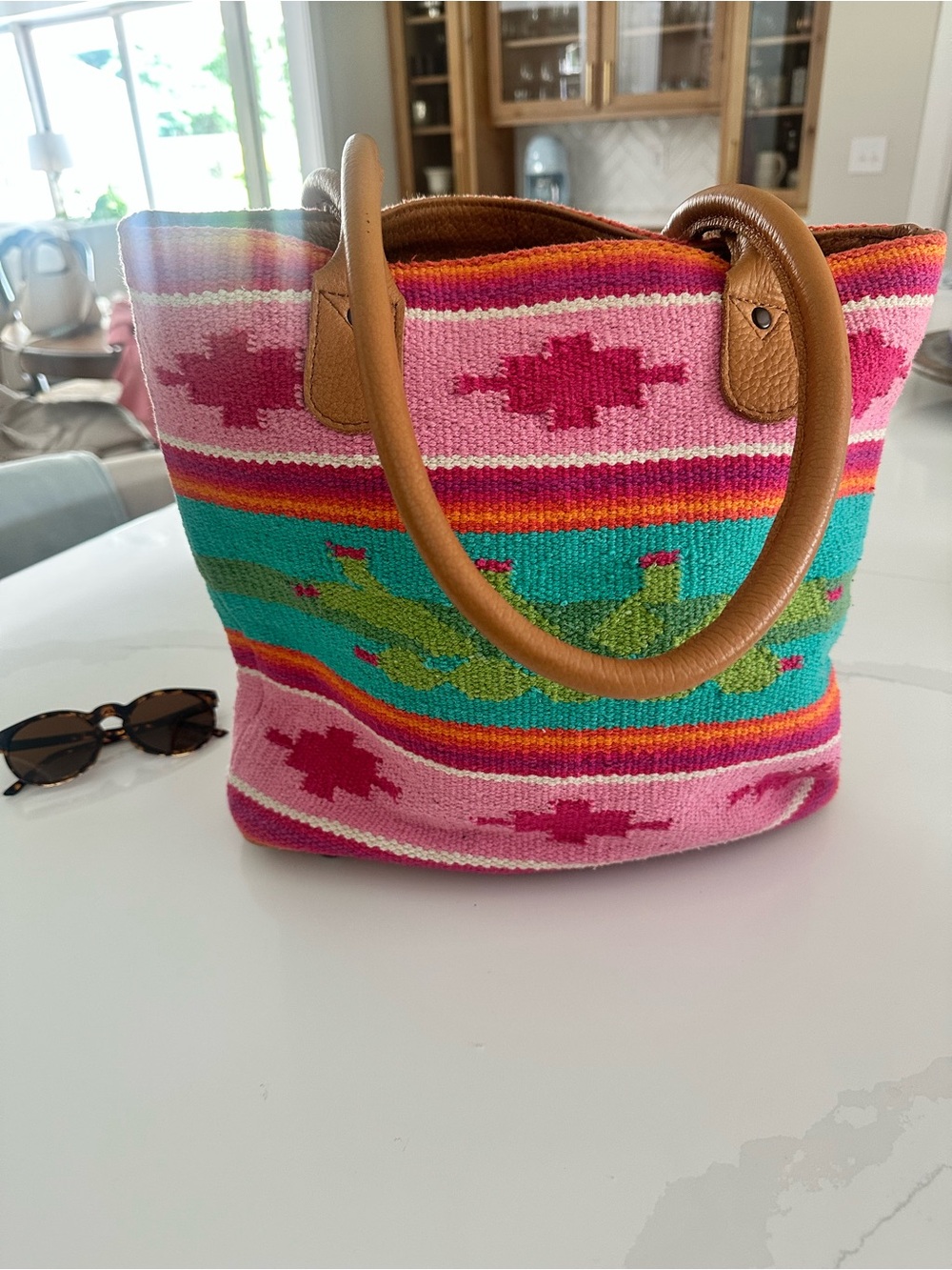 STS Ranchwear Pink, Turquoise & Tan Handwoven Tote